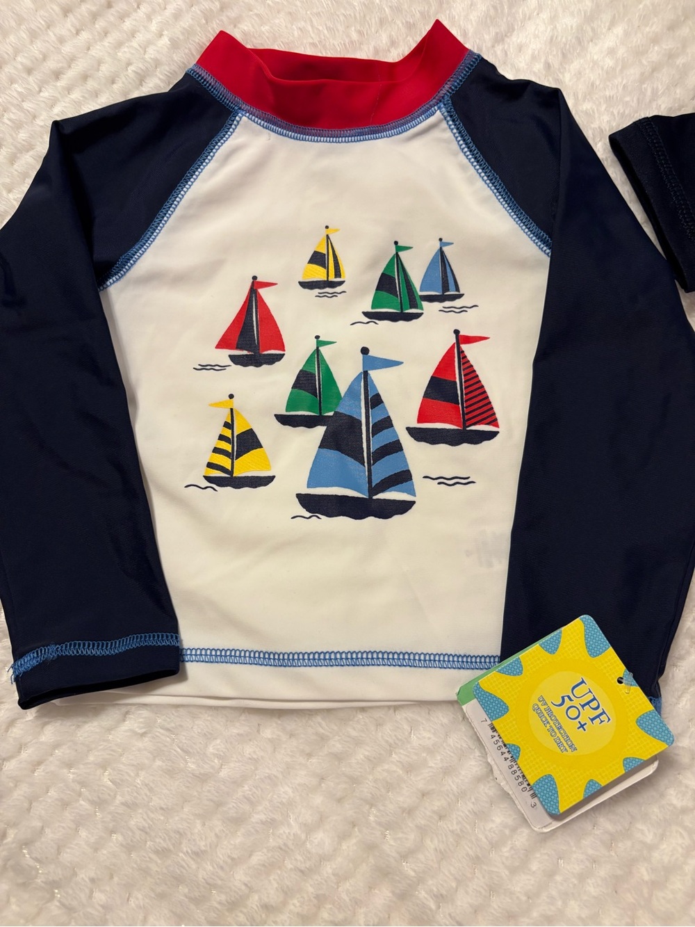 Kids UPF 50+ Sailboat Rash Guard Swim Shirt - Navy/White/Red 2 for $ 20